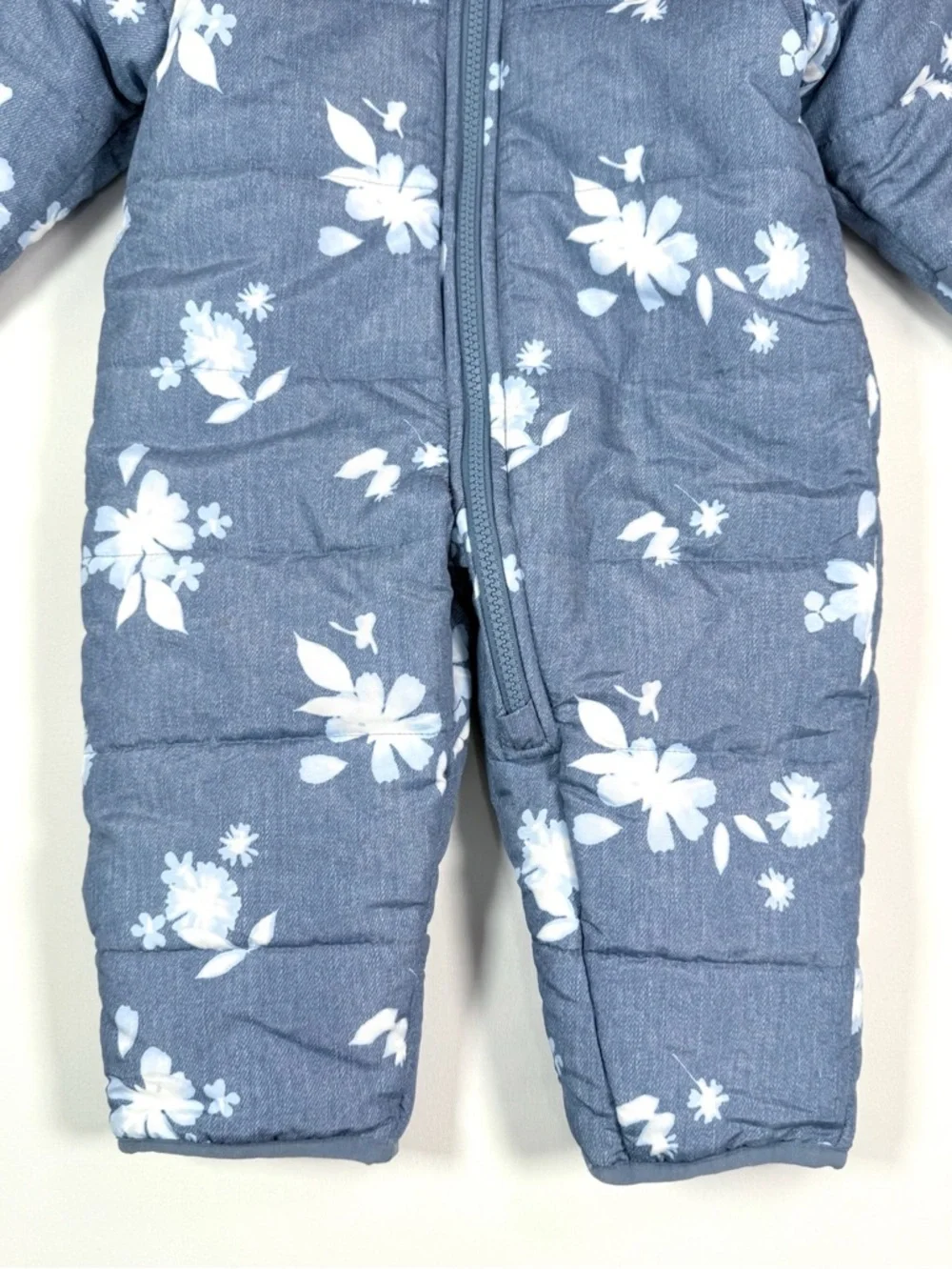 OSHKOSH Baby Girl Snowsuit‎ 6-9M Blue Floral Hooded Winter Puffer Cottagecore